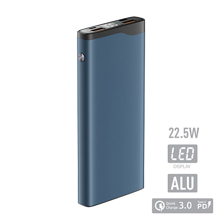 Внешний аккумулятор, 10000 mAh, QuickCharge3.0/PowerDelivery, синий